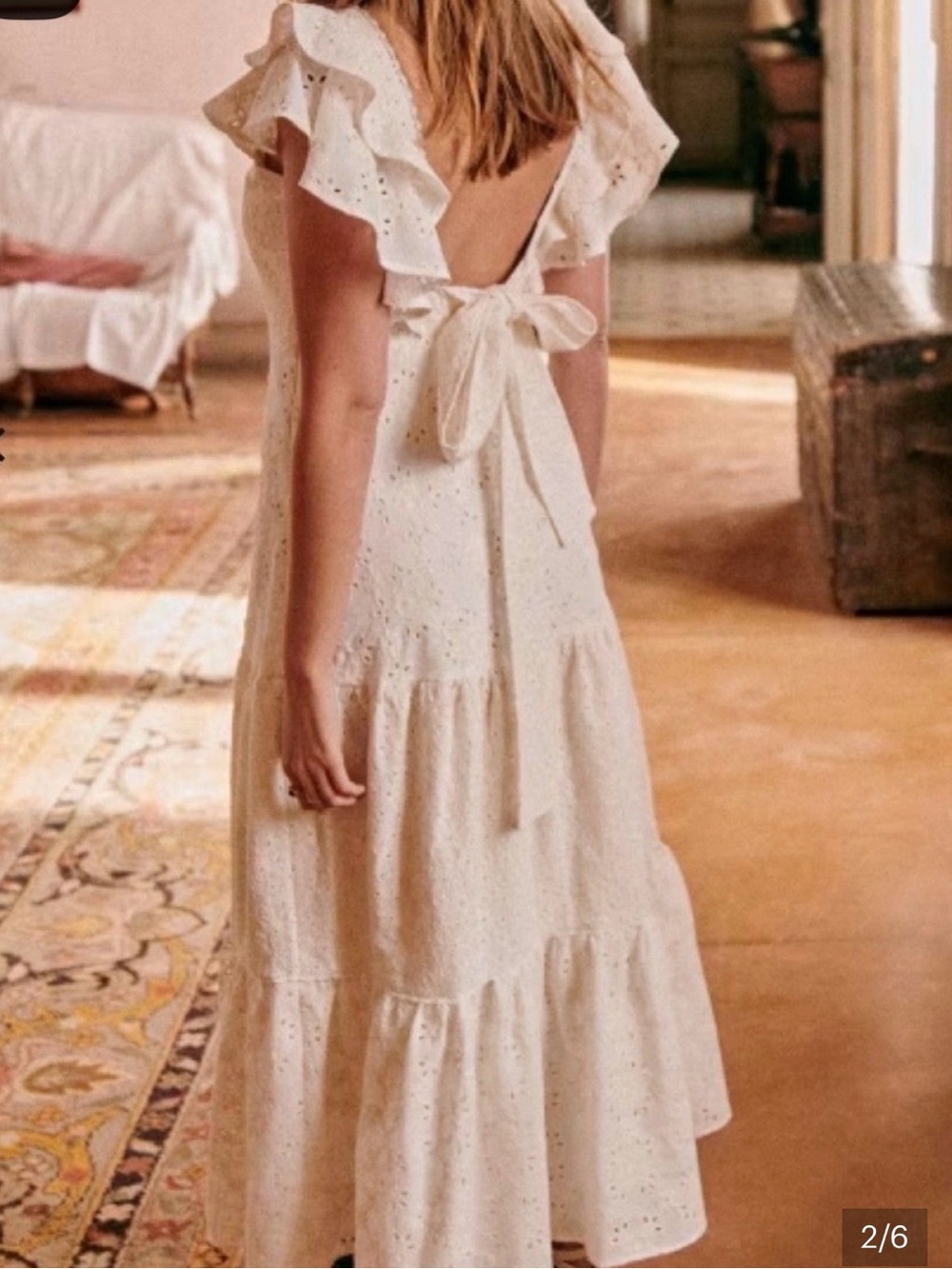 Sezane Cream Backless Eyelet Midi Dress